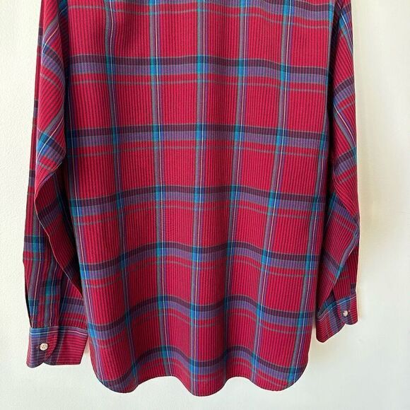 Pendleton Men’s Vintage Vertical Stripe Plaid Candy Apple Red Virgin Wool Button - Picture 6 of 8